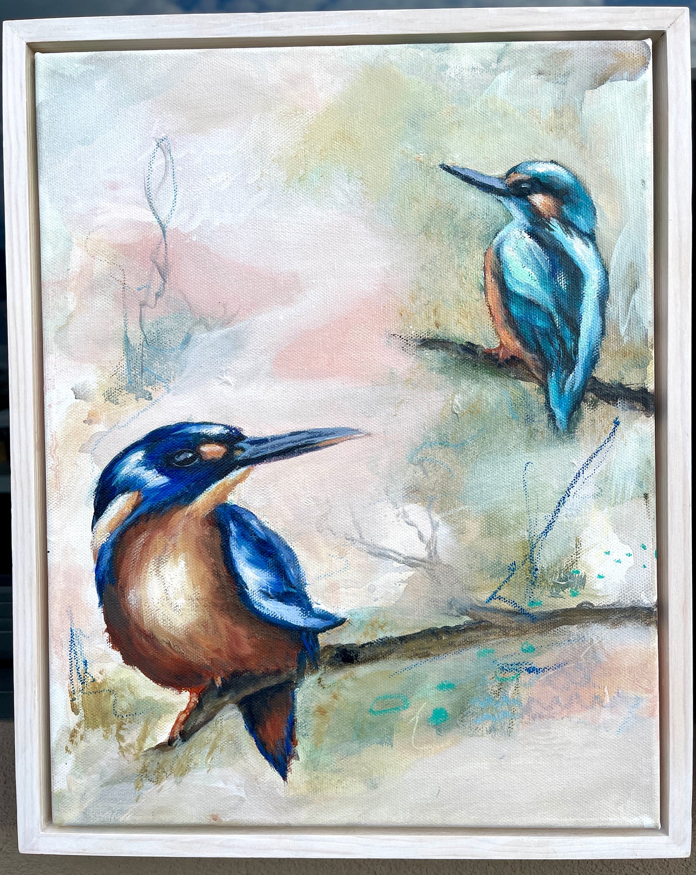 Azure Kingfisher Oil on canvas Artist Veronica Miles Art