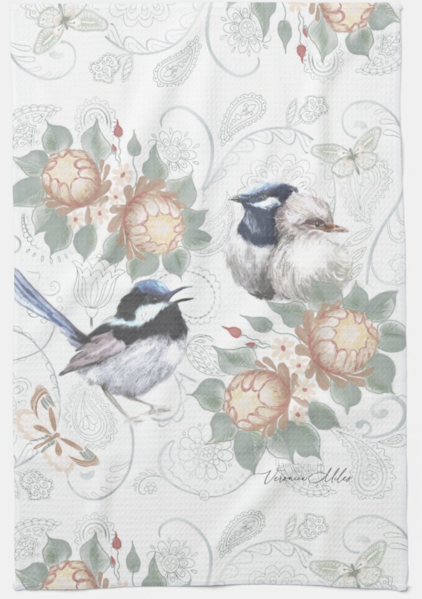 Tea Towel - Blue Wrens